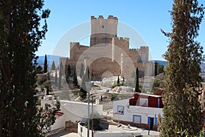 Monumental medieval castle of Arab origin of the Atalaya at the highest point of Villena, Alicante, Spain