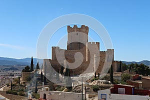 Monumental medieval castle of Arab origin of the Atalaya on top of Villena, Alicante, Spain