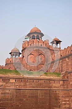 Monumental Red Fort Tower in the city of Delhi