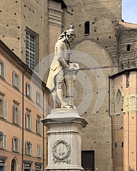 Monumental sculpture of Luigi Galvani in the Luigi Galvani Square in Bologna, Italy.