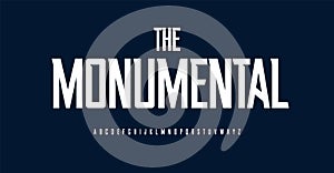 Monumental sport font, high alphabet, condensed bold letters for unique sportswear title and slim slender headline photo