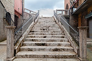 Monumental staircase alogn the stree in Leonessa, Lazio, Italy