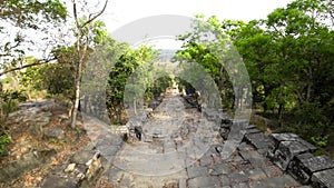 Monumental stairway toward the blocked Thailand-Cambodia border at Preah Vihear in Preah V