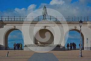 Monumental statue of king Leopold the second, ancient king of Belgium on his horse