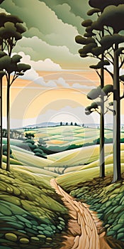 Monumental Vistas: A Multilayered Landscape Painting In The Style Of Paul Corfield