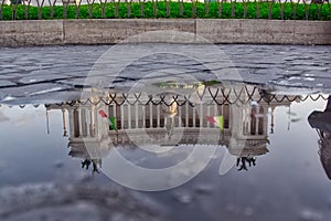 Monumento a Vittorio Emanuele II in Puddle Reflection, Rome, Italy