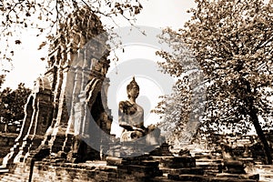 Monuments of buddah, ruins of Ayutthaya photo