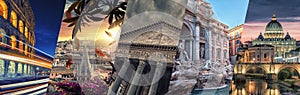 Rome famous landmarks collage.