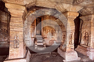 Monuments of heritage in India. 7th century cave Temple dedicated to the Jain Lord Mahavira, in town Badami, India