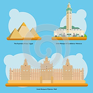 Monuments and landmarks in Africa Vol. 1 Vector illustration