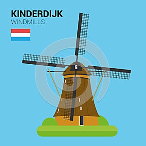 Monuments and landmarks Vector Collection: Kinderdijk Windmills.