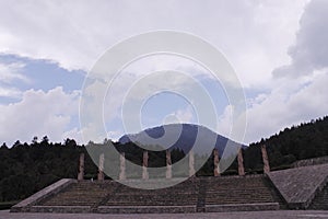 Monuments at the top of the stairs, Centro Ceremonial Otomi in Estado de Mexico photo