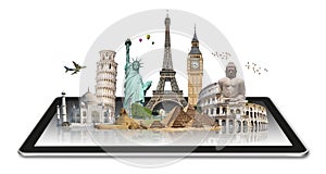 Monuments of the world on a tactile tablet