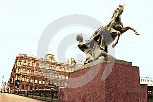 A monumet with the Horse tamer on the Anichkov bridge