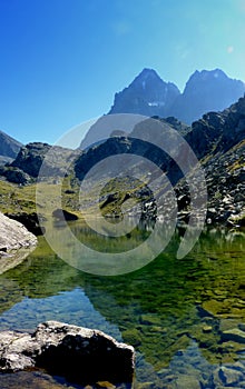 Monviso reflected in the green lake Piedmont Italy photo
