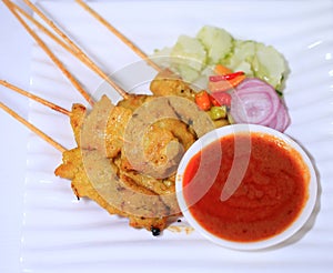 Moo satay, pork satay, thai cuisine,thai food. photo