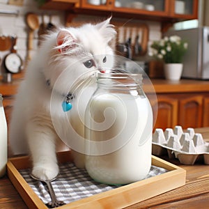 Moo-velous meow-ments: a cat's curious encounter with milk in a jar