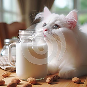 Moo-velous meow-ments: a cat's curious encounter with milk in a jar