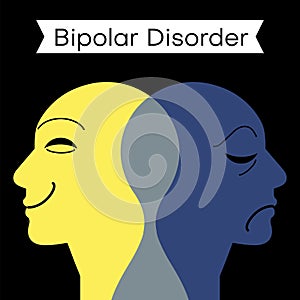 Mood disorder. Split personality. Bipolar disorder mind mental. Dual personality concept