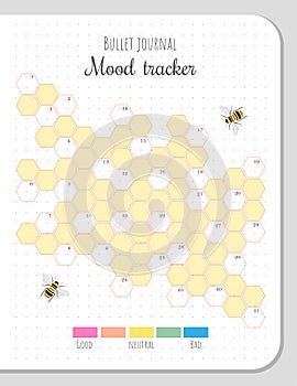 Mood tracker with honeycombs and bees for 31 days of a month. photo