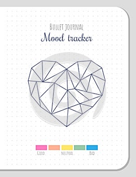 Mood tracker in polygonal heart shape, blank template.