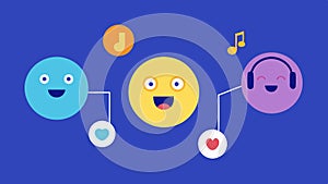 MoodBased Recommendations The illustration of various moods represented by emojis and the AI suggesting playlists that
