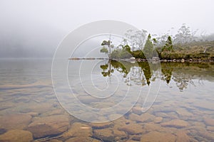 Moody alpine lake