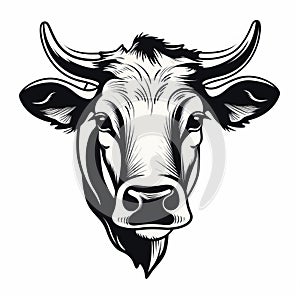 Moody Black And White Cow Head Illustration - Vintage Poster Design