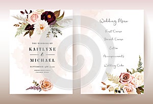 Moody boho chic wedding vector bouquet cards