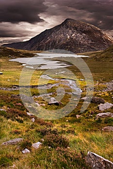 Moody dramatic mountain sunset landscape