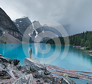 A moody evening at Moraine Lake in Banff National Park