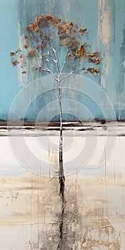 Moody And Introspective Tree Painting In White And Cyan