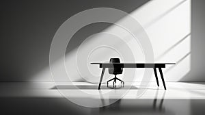 Moody Minimalist Desk And Chair Rendering photo