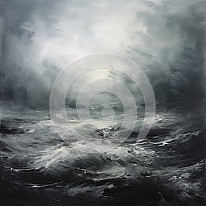 Moody Monotone Seascape: Emotive Modernist Stormy Sea Painting