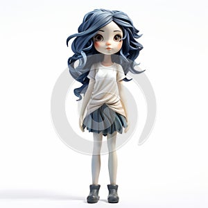 Moody Monotones: Blue Haired Anime Girl Figurine With Child-like Innocence