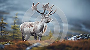 Moody Reindeer In Baroque Landscape: A Photo-realistic Hyperbole