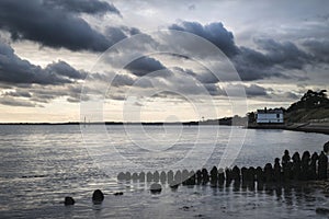 Moody sea landscape looking across Solent to Isle of Wight in En