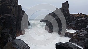 Moody Sea Storm Waves on Rocks Seascape