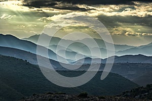 Moody skies over mountains in Balagne region of Corsica