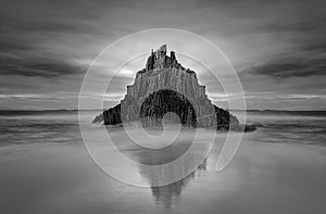 Moody skies over Pyramid rock sea stack