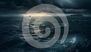 Moody sky over dark seas, danger ahead generated by AI