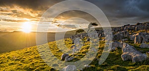 Moody stormy sunrise light on the Yorkshire Moors