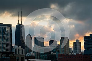 Moody sunrise in the city of Chicago. Cityscape