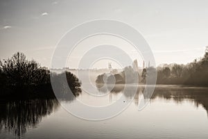 Moody Sunset of the Rive of Ruhr in Essen Germany