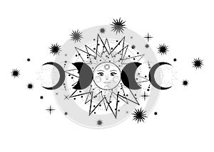 Triple moon pagan Wiccan goddess symbol sun system moon phases orbits of planets energy circle