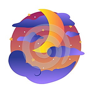 The Moon Bright in the Orange Sky