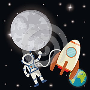 moon astronaut earth rocket