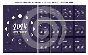 2024 Moon Calendar Southern Hemisphere. Monday to Sunday photo