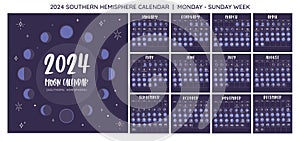 2024 Moon Calendar Southern Hemisphere. Monday to Sunday photo