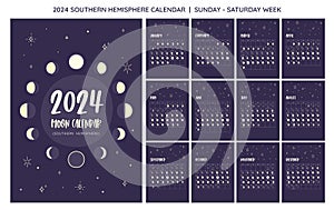 2024 Moon Calendar Southern Hemisphere. Sunday to Saturday photo